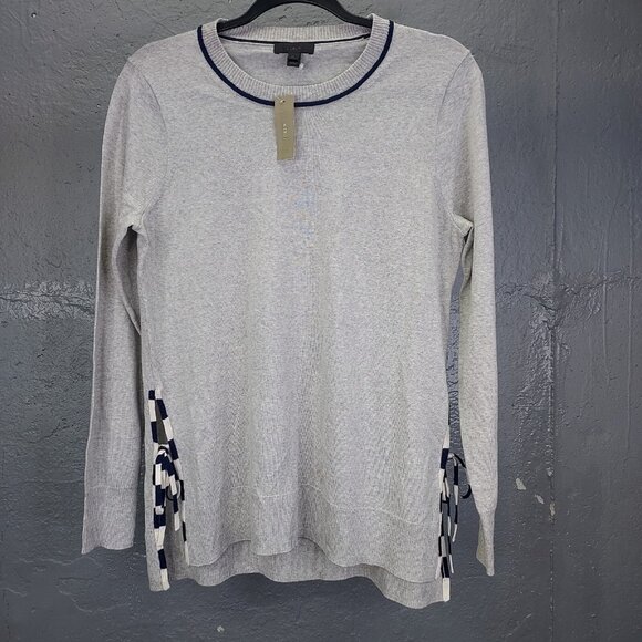 J Crew Sweater Women M Gray 100% Merino Wool Side Tie Long Sleeve Knit Tunic NEW - Picture 1 of 11